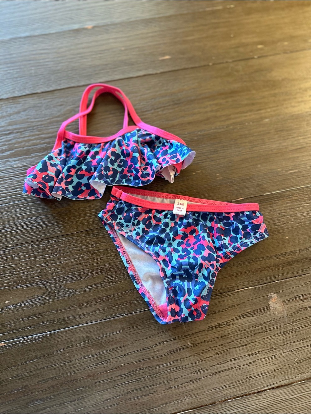 Girls' 24mth Pink & Blue Leopard Ruffle Two-Piece Swim Set